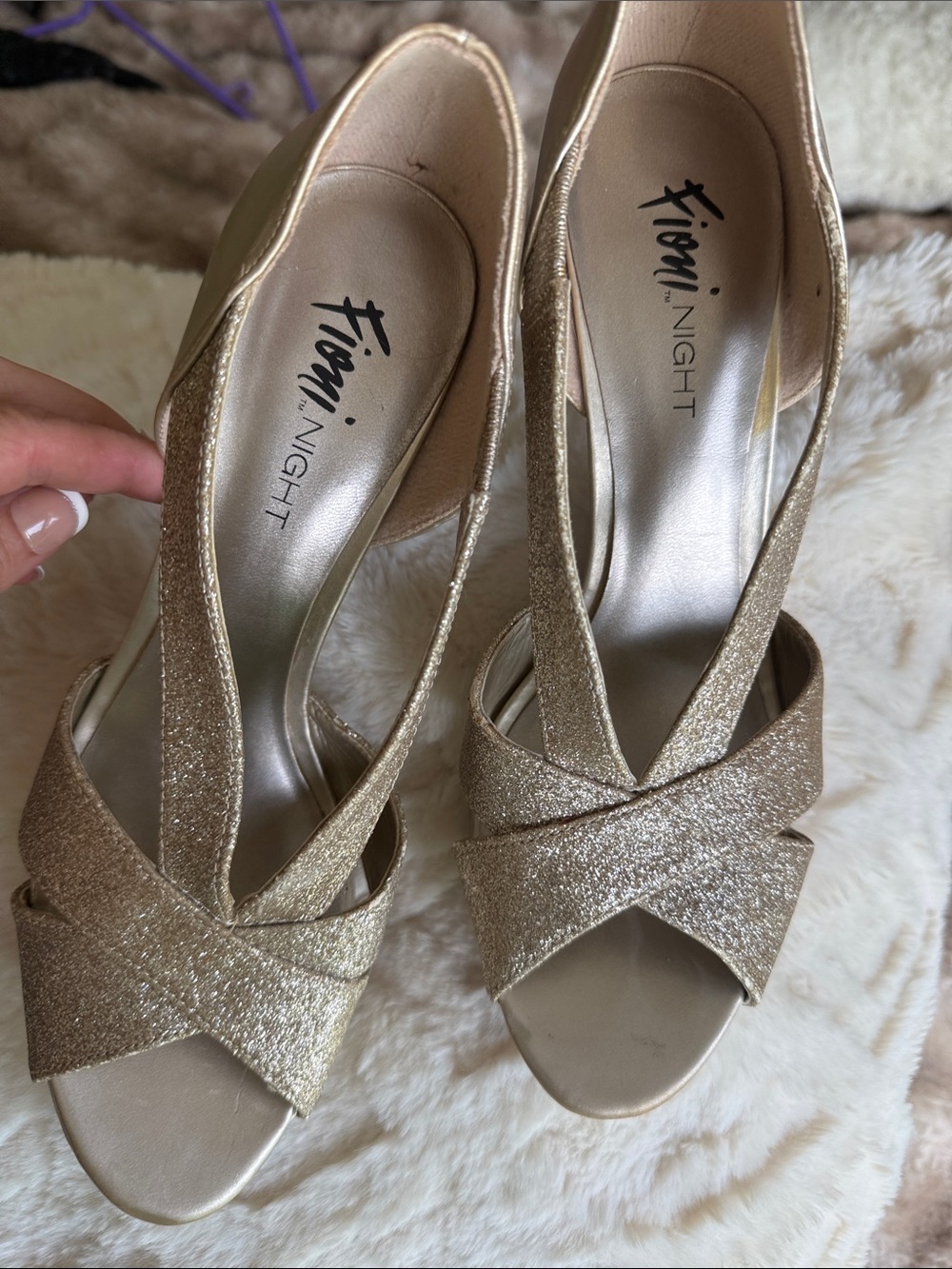 FIONI Clothing Metallic Gold Crisscross Peep-Toe Heels